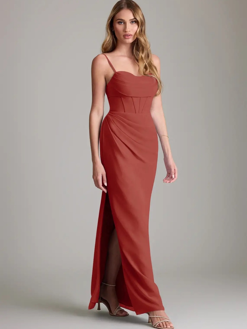 Azazie Rust Red Spaghetti-Strap Maxi Dress - Picture 2 of 11